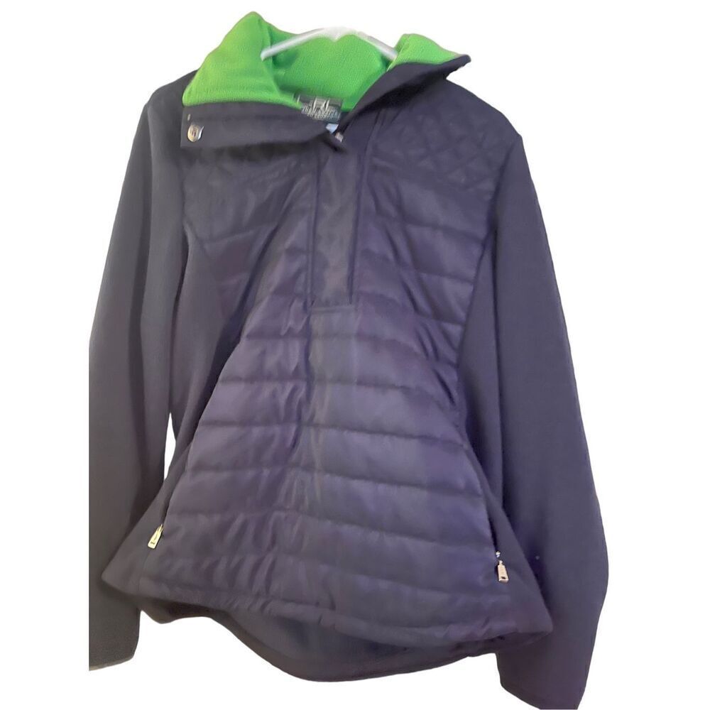 Lauren Ralph Lauren Womens Blue & Green Quilted 1/4 Zip Fleece Jacket Size L